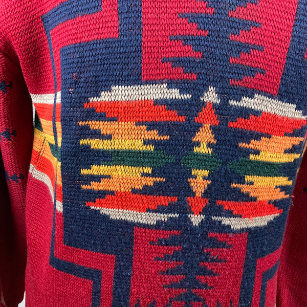 Perspective Shot of Snag on Front Chest on Vintage Pendleton High Grade Western Wear Wool Sweater SZ L
