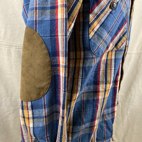 Elbow Patch View on Pendleton Blue Yellow Red Trail Shirt Wool Flannel Shirt SZ M