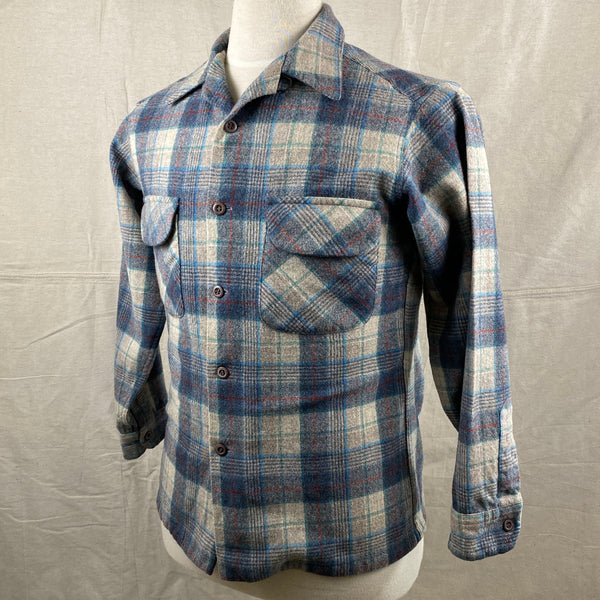 Left Angle View of Vintage Blue/Grey/Red Pendleton Board Shirt SZ M