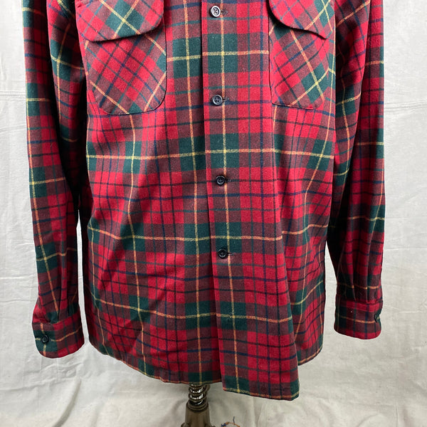 Lower Front View of Pendleton Red & Green Board Shirt SZ XL