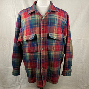 Front View of Pendleton Red Blue & Green Trail Shirt SZ XL