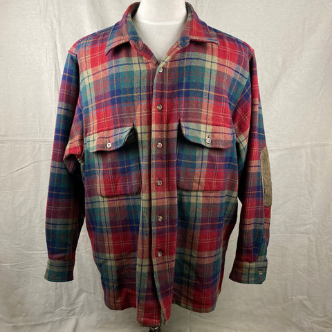 Front View of Pendleton Red Blue & Green Trail Shirt SZ XL
