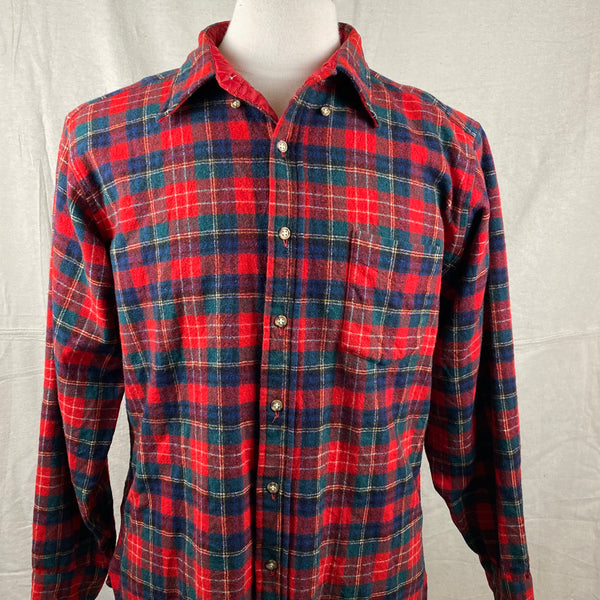 Front Chest View of Vintage Pendleton Christie Tartan Wool Flannel Shirt SZ L
