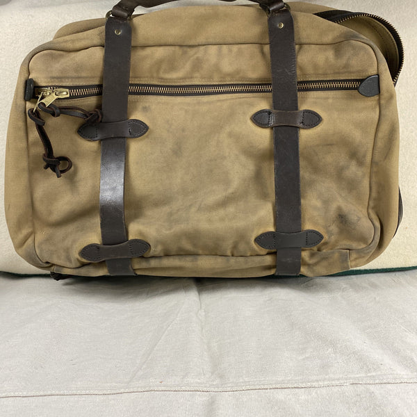 Alternate Flat Side View of Vintage Filson Pullman Rugged Twill Suitcase with Talon Zippers