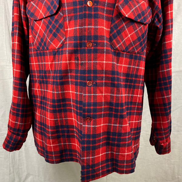 Lower Chest View of Vintage Red & Blue Pendleton Board Shirt SZ L