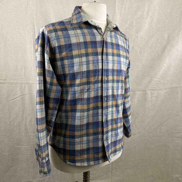 Right Angle View of Vintage Pendleton Blue/Grey Plaid Wool Flannel Shirt SZ M