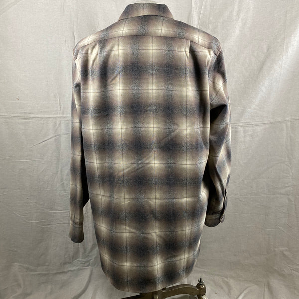 Rear View of Vintage 50s/60s Era Pendleton Shadow Plaid Wool Flannel Shirt SZ 17