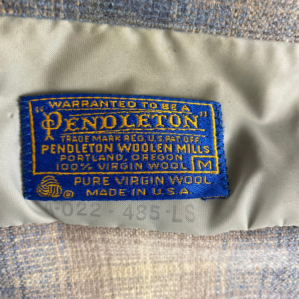 Tag View on Vintage Blue/Tan Pendleton Shadow Plaid Board Shirt SZ M