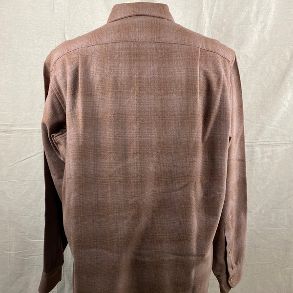 Rear View on Vintage 50s/60s Era Brown Pendleton Shadow Plaid Wool Flannel Shirt SZ 17