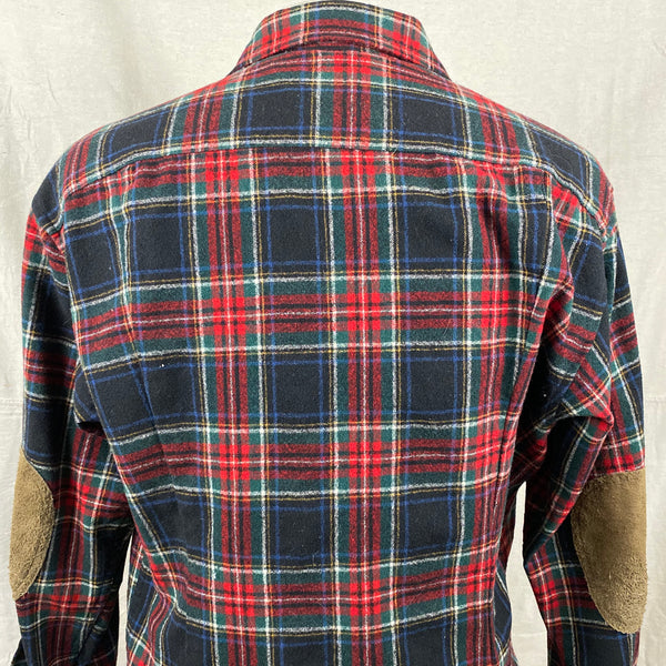 Upper Rear View with fabric taken in on Pendleton Black Stewart Tartan Trail Shirt Wool Flannel Shirt SZ L