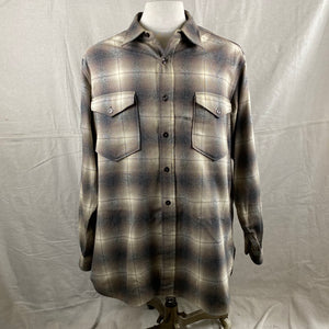 Front View of Vintage 50s/60s Era Pendleton Shadow Plaid Wool Flannel Shirt SZ 17