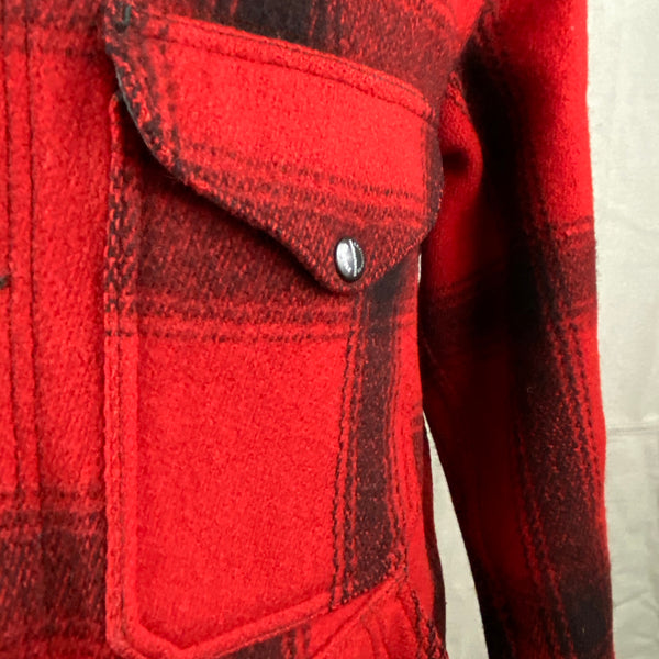 Enameled Snaps on Vintage Union Made 75% Red Filson Hunter Wool Coat Style 85