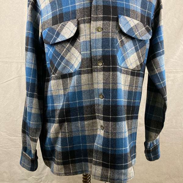 Lower Front View of Vintage Blue/Black Pendleton Board Shirt SZ M