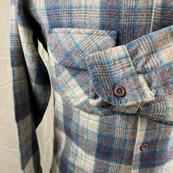 Left Cuff View on Vintage Blue/Grey/Red Pendleton Board Shirt SZ M