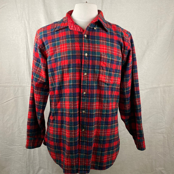 Front View of Vintage Pendleton Christie Tartan Wool Flannel Shirt SZ L