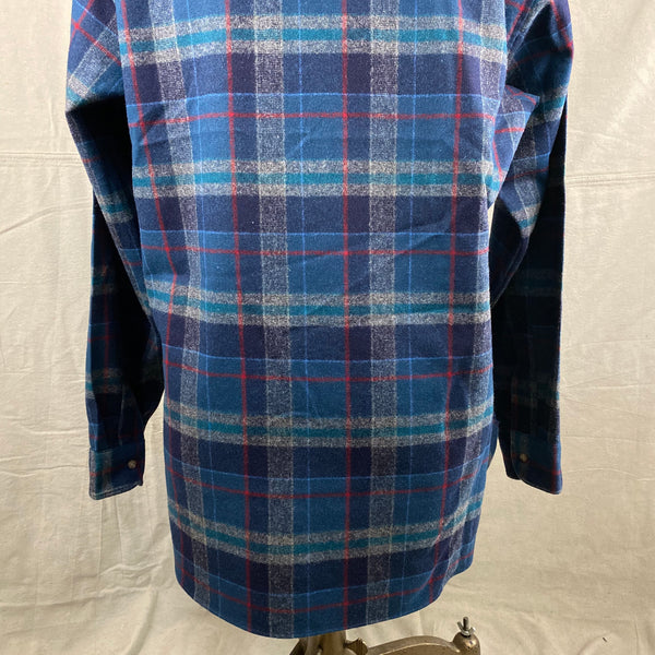 Lower Rear View of Vintage Blue Plaid Pendleton Flannel Shirt SZ L