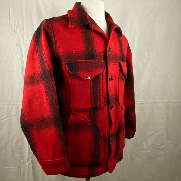 Right Angle View of Vintage Union Made 75% Red Filson Hunter Wool Coat Style 85