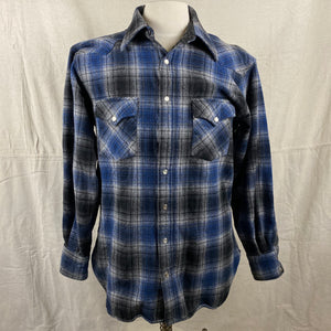 Pendleton Blue & Grey High Grade Western Wear Flannel Shirt SZ L Long