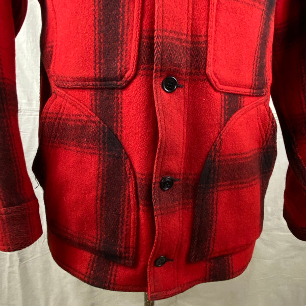 Lower Front View of Vintage Union Made 75% Red Filson Hunter Wool Coat Style 85
