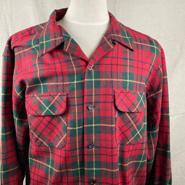 Upper Front View of Pendleton Red & Green Board Shirt SZ XL