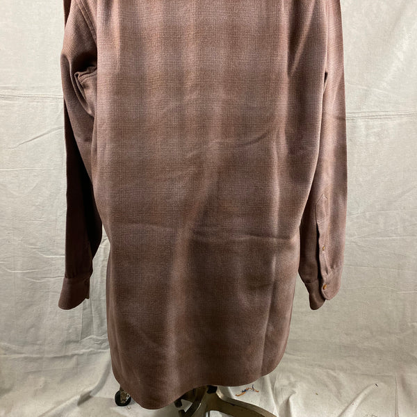 Lower Rear View of Vintage 50s/60s Era Brown Pendleton Shadow Plaid Wool Flannel Shirt SZ 17