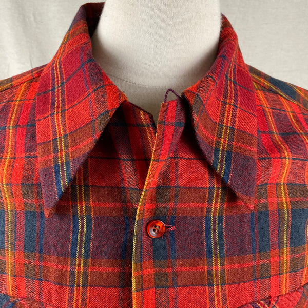 Collar View of Vintage Red Blue & Yellow Pendleton Board Shirt SZ L