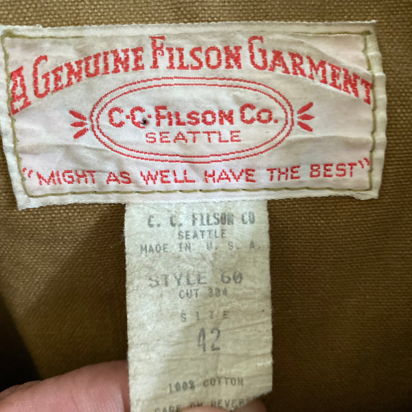 Sizing Tag View of Vintage Filson Tin Cloth Cruiser
