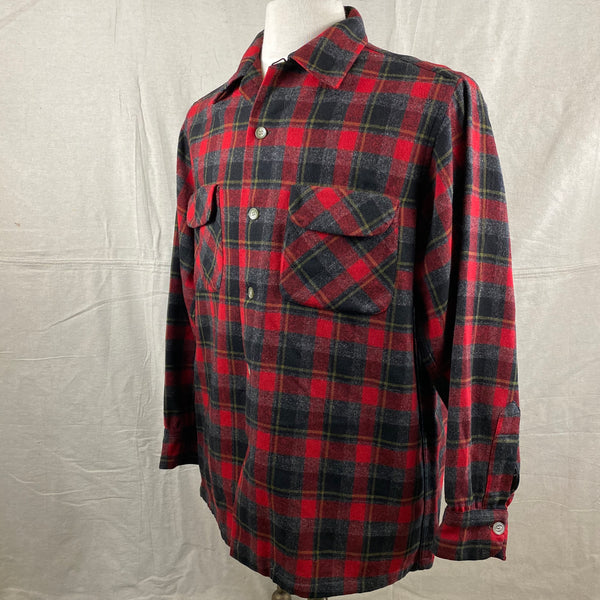 Left Angle View of Vintage 50s/60s Era Red and Black Pendleton Board Shirt SZ M