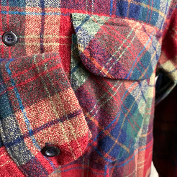 Right Cuff View of Pendleton Red Blue & Green Plaid Wool Board Shirt SZ XL