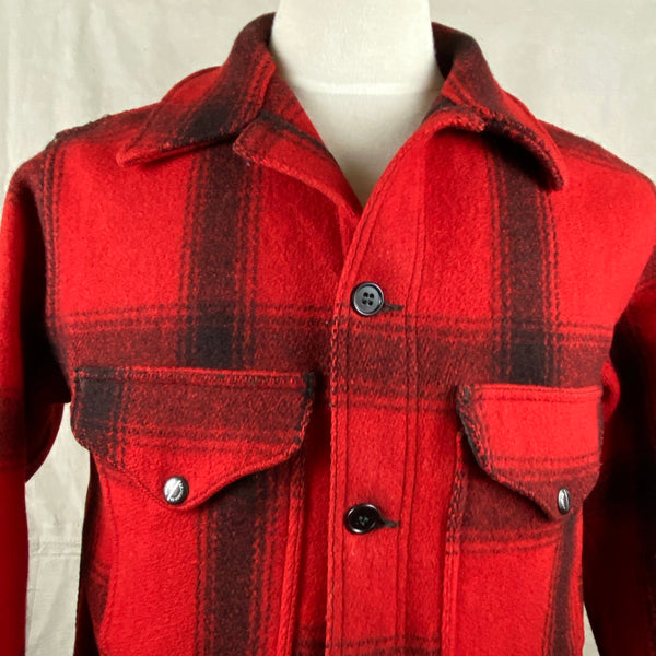 Upper Front View of Vintage Union Made 75% Red Filson Hunter Wool Coat Style 85