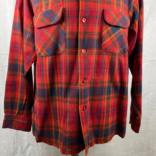 Lower Front View of Vintage Red Blue & Yellow Pendleton Board Shirt SZ L