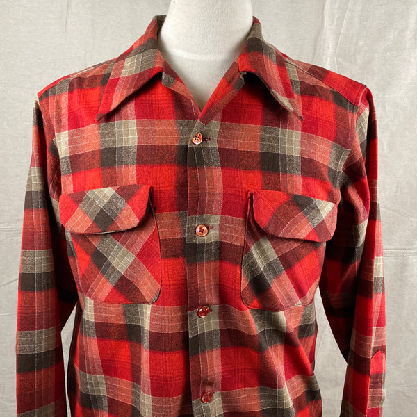 Upper Front View of Vintage Red/Grey/Black Pendleton Board Shirt SZ M