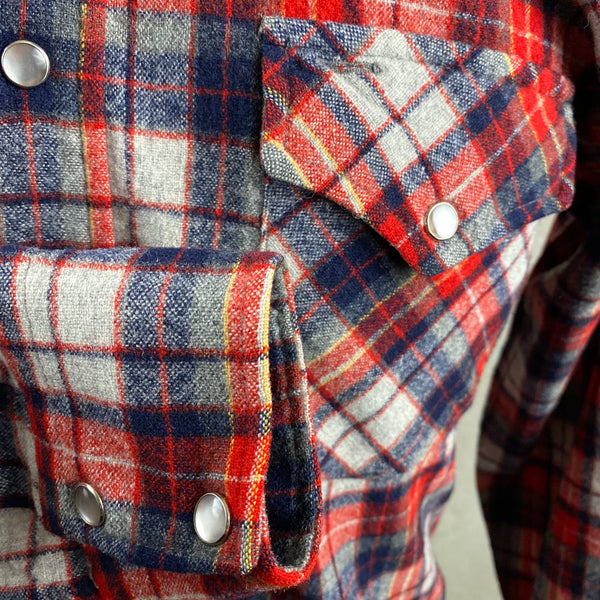 Right Cuff View of Vintage Pendleton Red & Blue Plaid High Grade Western Wear Flannel Shirt SZ L