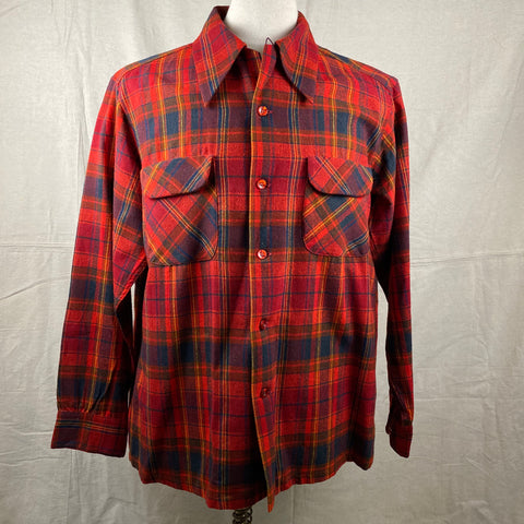 Front View of Vintage Red Blue & Yellow Pendleton Board Shirt SZ L