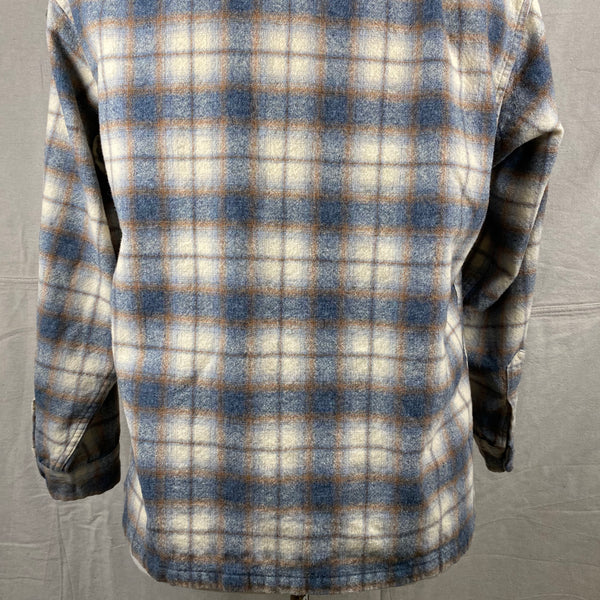 Lower Rear View of Vintage Grey and Tan Shadow Plaid Pendleton Board Shirt SZ XL