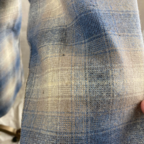 More Holes on Sleeves on Vintage Blue/Tan Pendleton Shadow Plaid Board Shirt SZ M