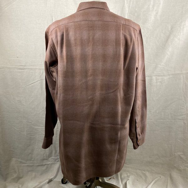 Rear View of Vintage 50s/60s Era Brown Pendleton Shadow Plaid Wool Flannel Shirt SZ 17