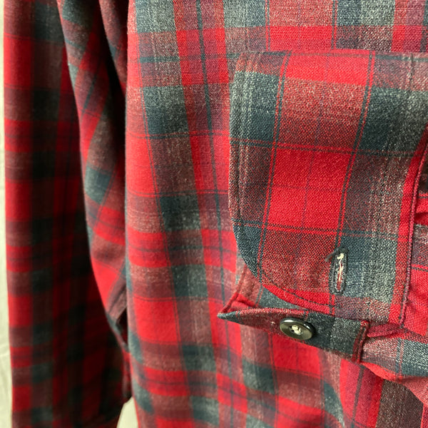 Left Cuff View of Vintage Sir Pendleton Red and Grey Wool Shirt SZ L