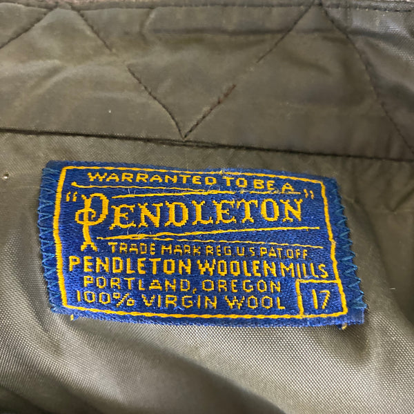 Tag View of Vintage 50s/60s Era Pendleton Shadow Plaid Wool Flannel Shirt SZ 17