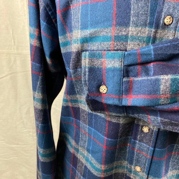 Left Cuff View of Vintage Blue Plaid Pendleton Flannel Shirt SZ L