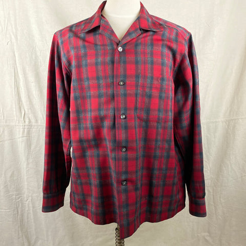 Front View of Vintage Sir Pendleton Red and Grey Wool Shirt SZ L