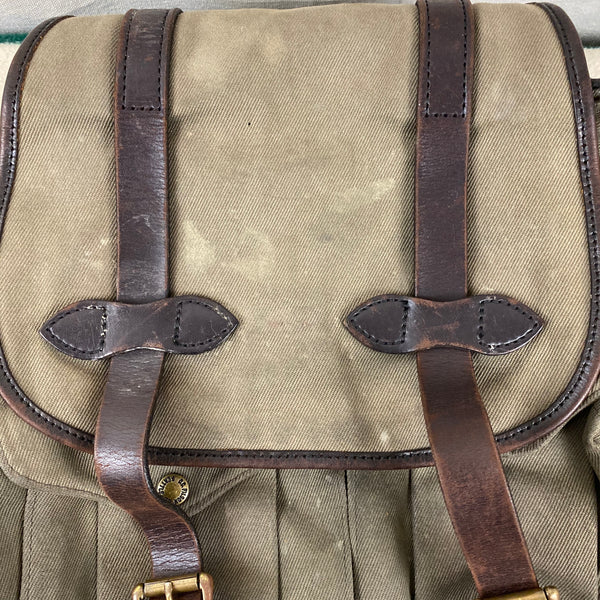 Weathered Leather Straps and Twill on Filson Otter Green Rugged Twill Rucksack