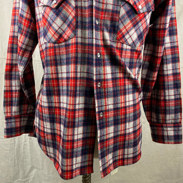 Lower Chest View of Vintage Pendleton Red & Blue Plaid High Grade Western Wear Flannel Shirt SZ L