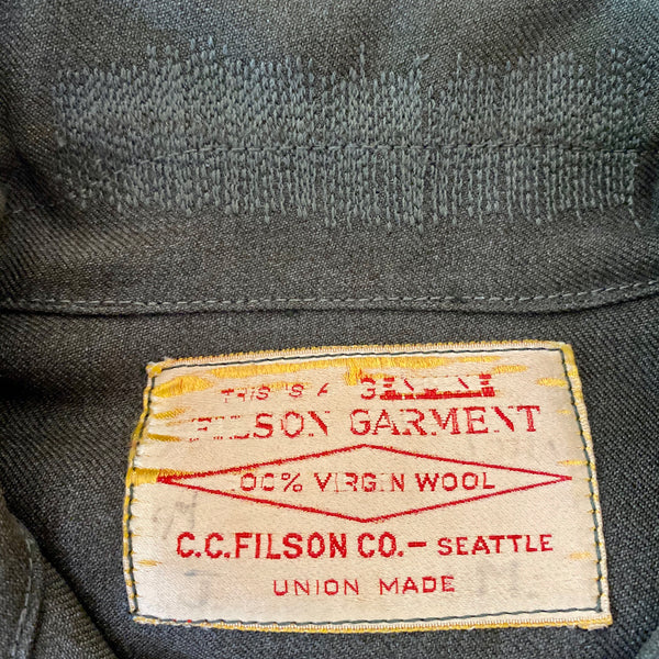 Tag View and Neck Repairs on Vintage Union Made Filson Olive Green Wool Cruiser