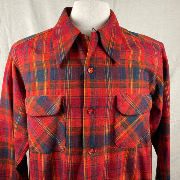 Upper Chest View of Vintage Red Blue & Yellow Pendleton Board Shirt SZ L