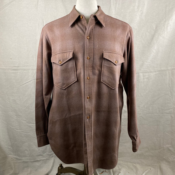 Front View of Vintage 50s/60s Era Brown Pendleton Shadow Plaid Wool Flannel Shirt SZ 17