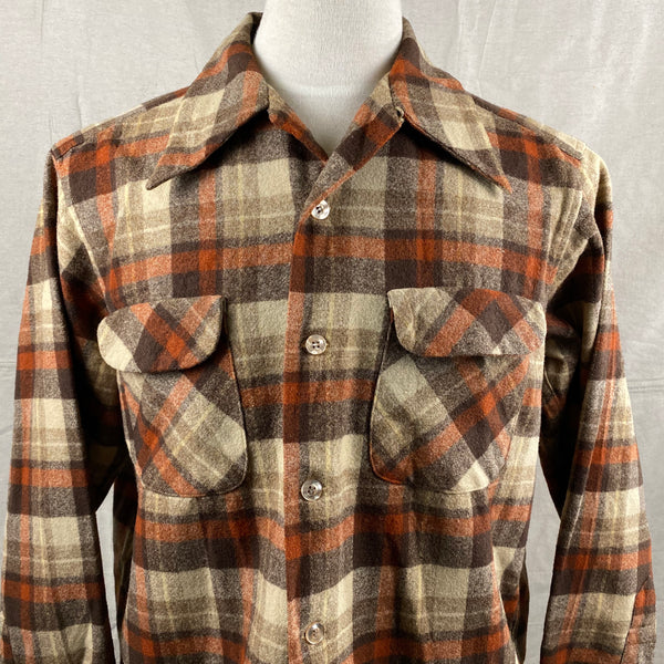 Upper Front View of Vintage Brown & Tan Pendleton Board Shirt SZ L