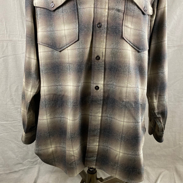 Lower Chest View of Vintage 50s/60s Era Pendleton Shadow Plaid Wool Flannel Shirt SZ 17
