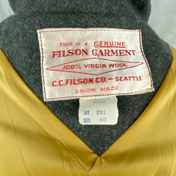 Sizing Label View of Vintage Union Made Filson Wool Car Coat