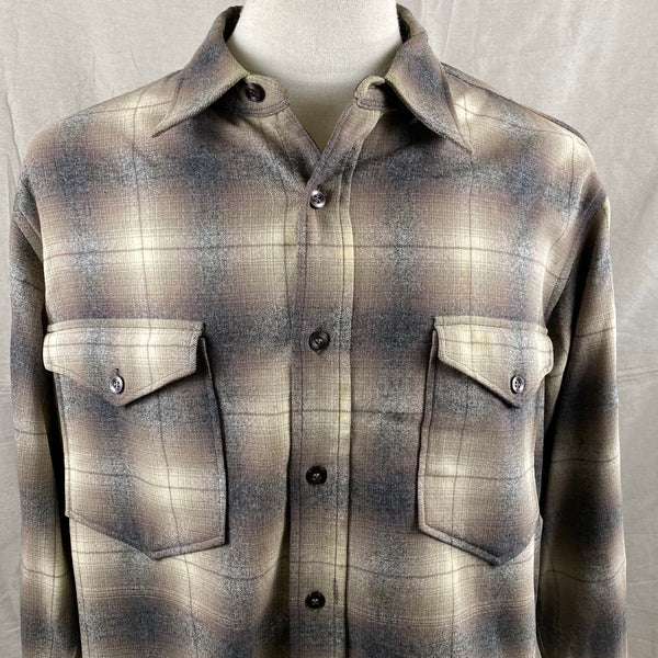 Upper Chest View on Vintage 50s/60s Era Pendleton Shadow Plaid Wool Flannel Shirt SZ 17